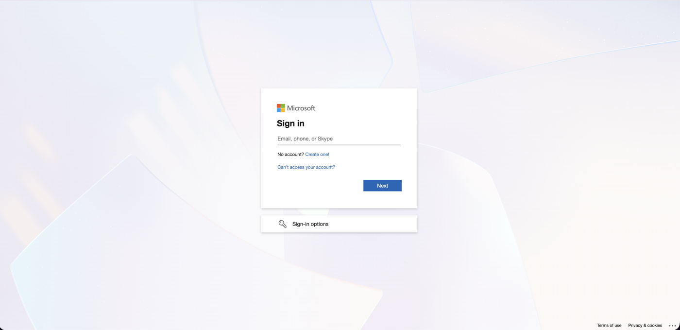 Microsoft sign-in screen